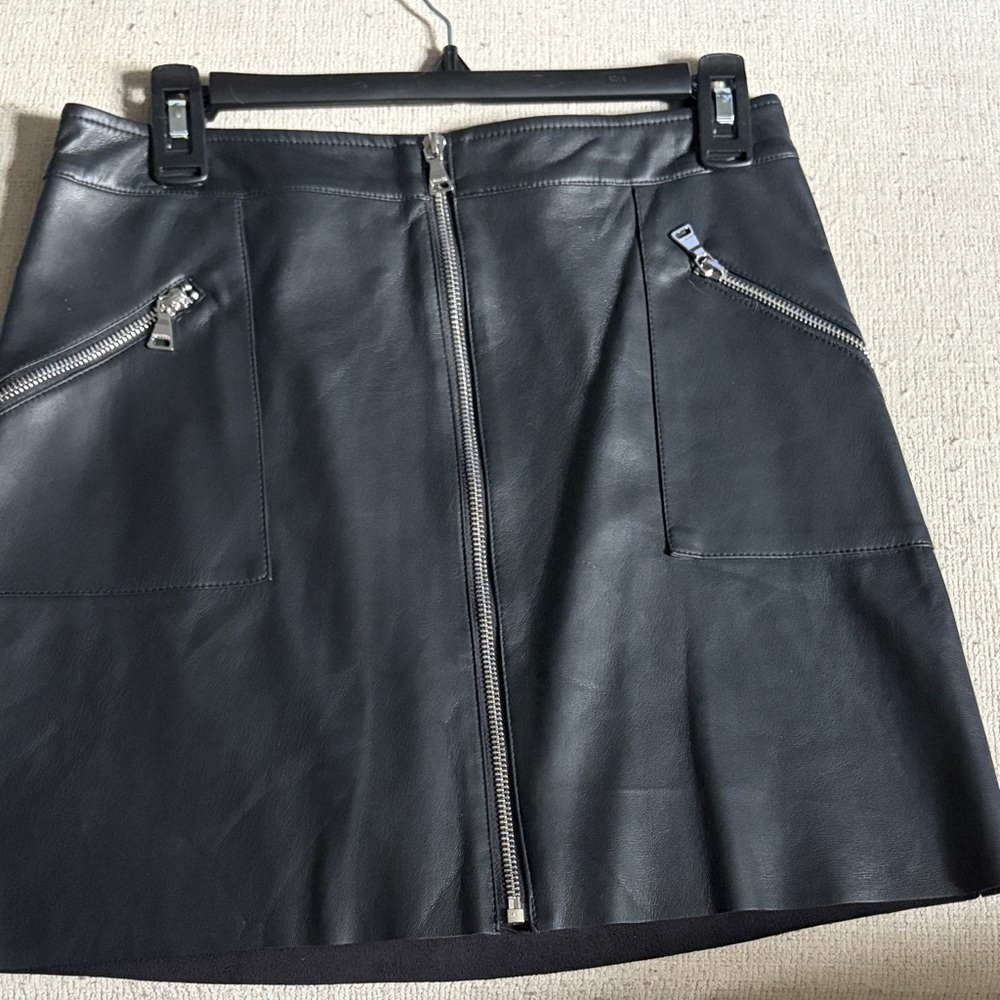 Express Black Faux Leather A-Line Mini Skirt with Front Zip Detail